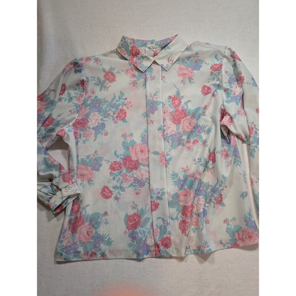 Vintage‎ Fashion lady floral long sleeve button own shirt size 44